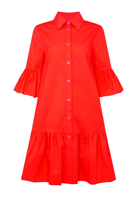 Eva Red Frill Midi Dress