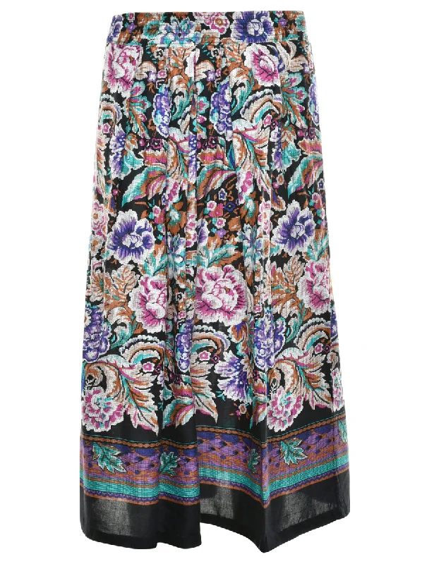 Floral Print Midi Skirt - M