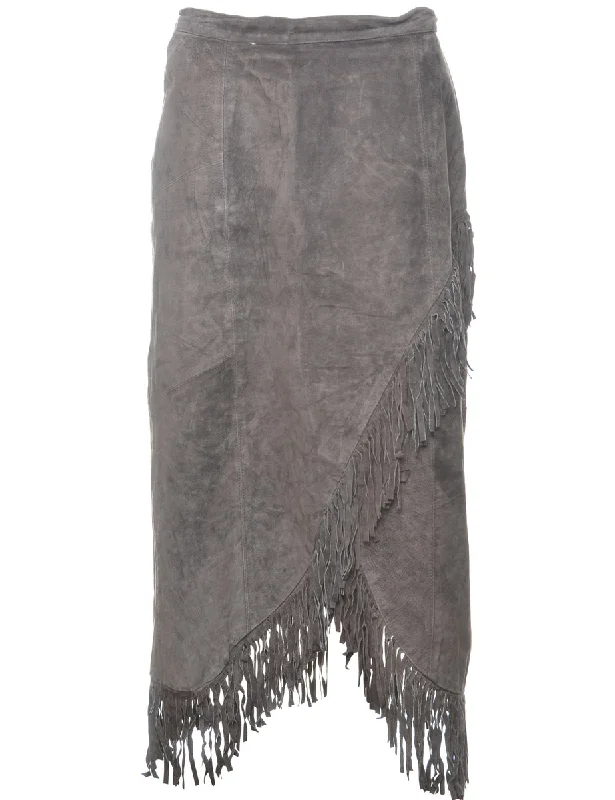 Fringed Suede Skirt - L