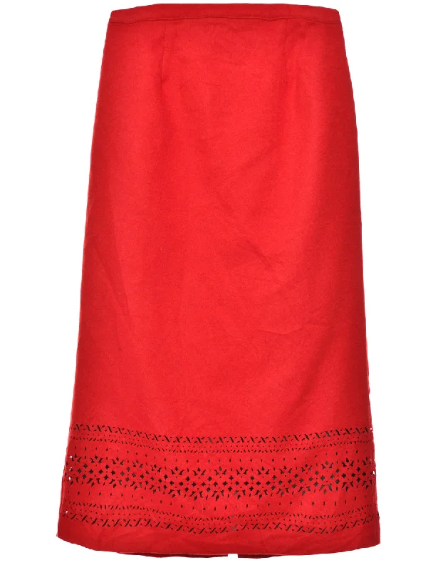 Red Classic Midi Skirt - L