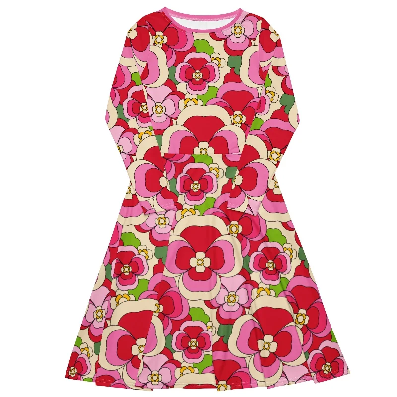 PANSY FANTASY pink - Midi dress with long sleeves and handy pockets