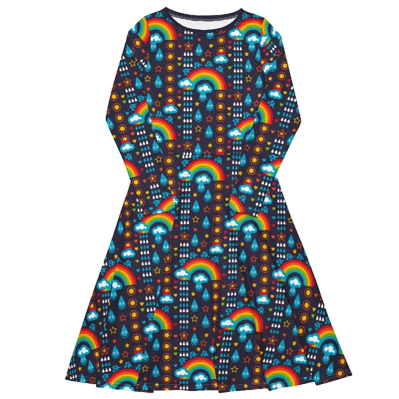 RAINBOWPHANT blue - Midi dress with long sleeves and handy pockets