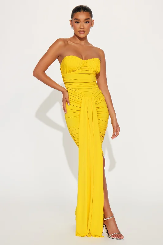 Catherine Ruched Maxi Dress - Yellow