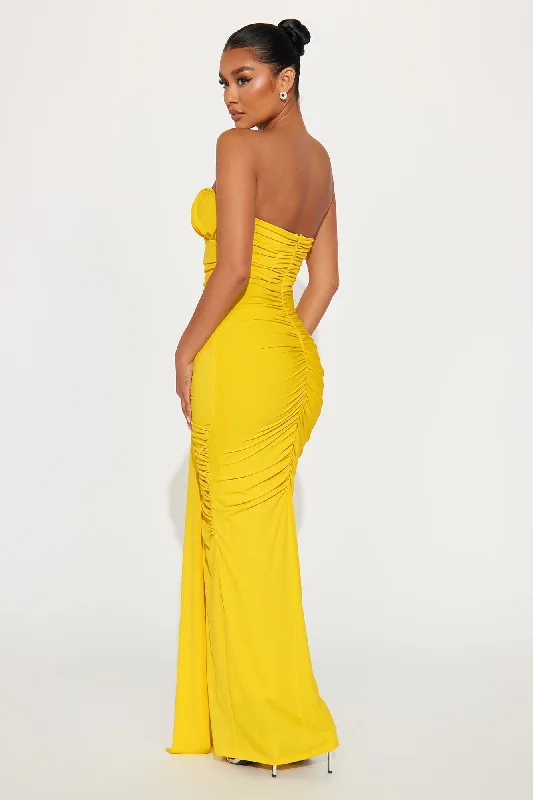 Catherine Ruched Maxi Dress - Yellow