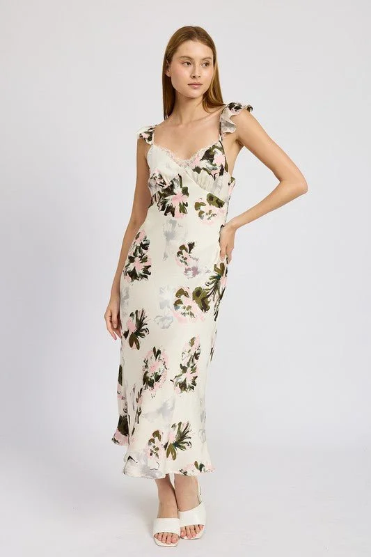 Flutter Strap Floral Midi Dress