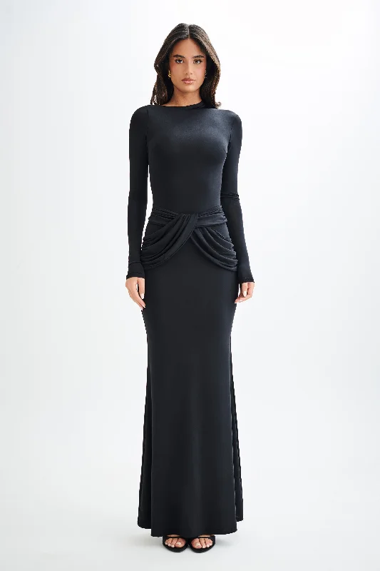 Halcyon Long Sleeve Slinky Maxi Dress - Black