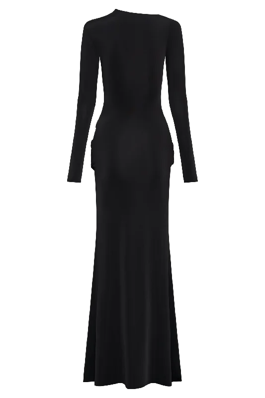 Halcyon Long Sleeve Slinky Maxi Dress - Black