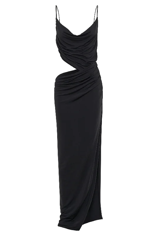 Jemma Draped Slinky Maxi Dress - Black