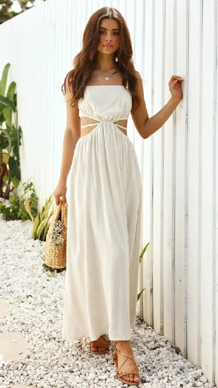 Rachelle Linen Blend Cutout Halter Maxi Dress - Taupe