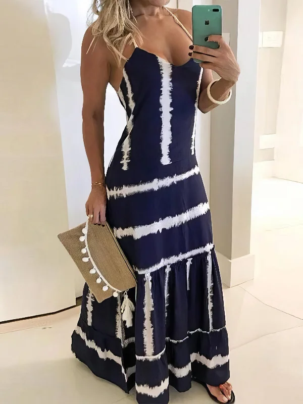 Sling Stripe Print Sleeveless Fitted Dress