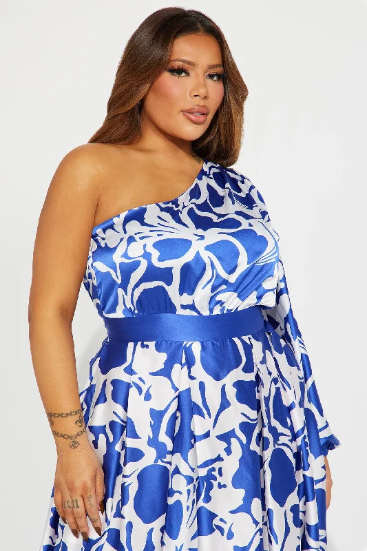 Vacation Destination Satin Maxi Dress - Blue/combo