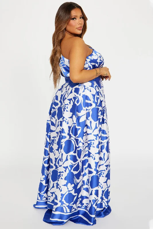 Vacation Destination Satin Maxi Dress - Blue/combo