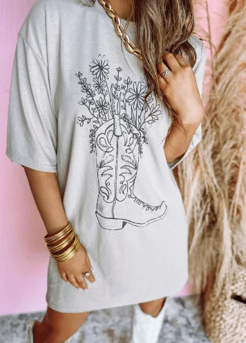 Floral Boots T-Shirt Dress