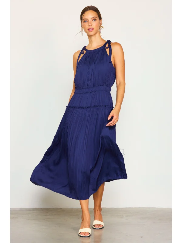 Mona Pleated Halter Midi Dress